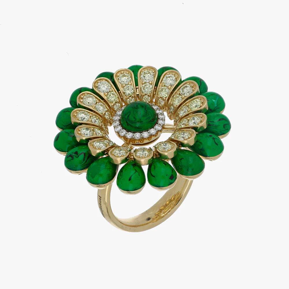 ALLEGRA GREEN ENAMEL FLOWER RING - Image 2