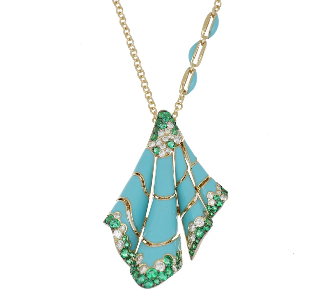 FOULARD TURQUOISE AND EMERALD PENDANT - Image 2