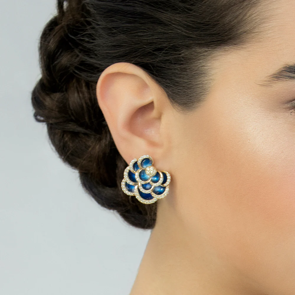 PETALS BLUE ENAMEL EARRINGS - Image 4