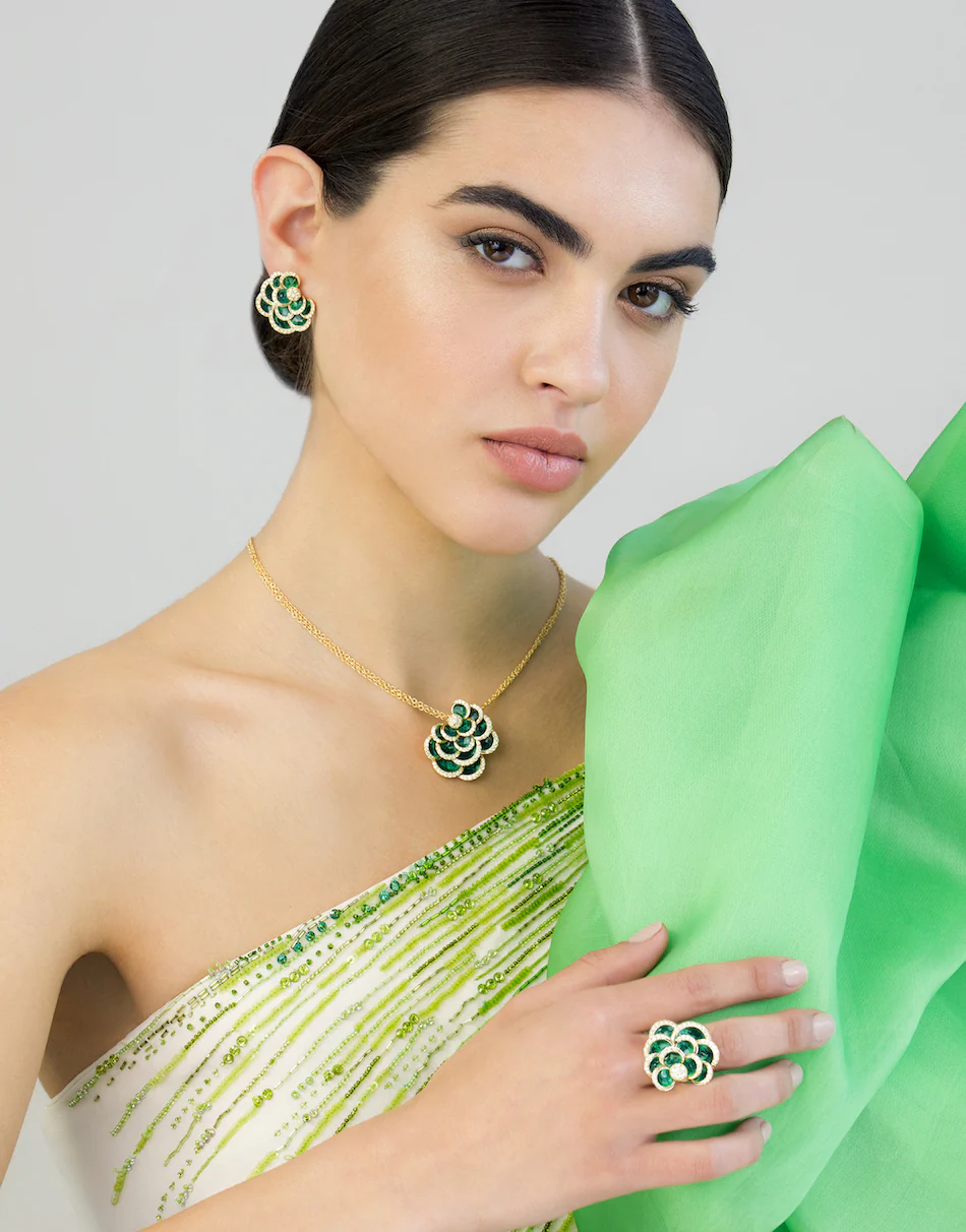 PETALS GREEN ENAMEL EARRINGS - Image 2