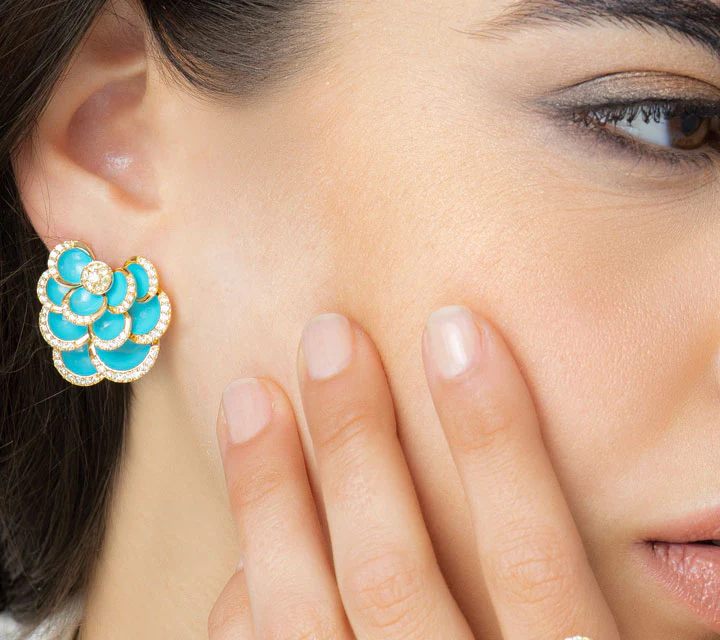 PETALS TURQUOISE ENAMEL EARRINGS - Image 3