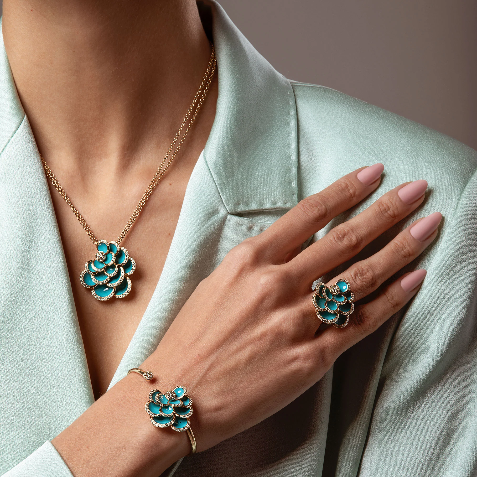 PETALS TURQUOISE ENAMEL BRACELET - Image 2