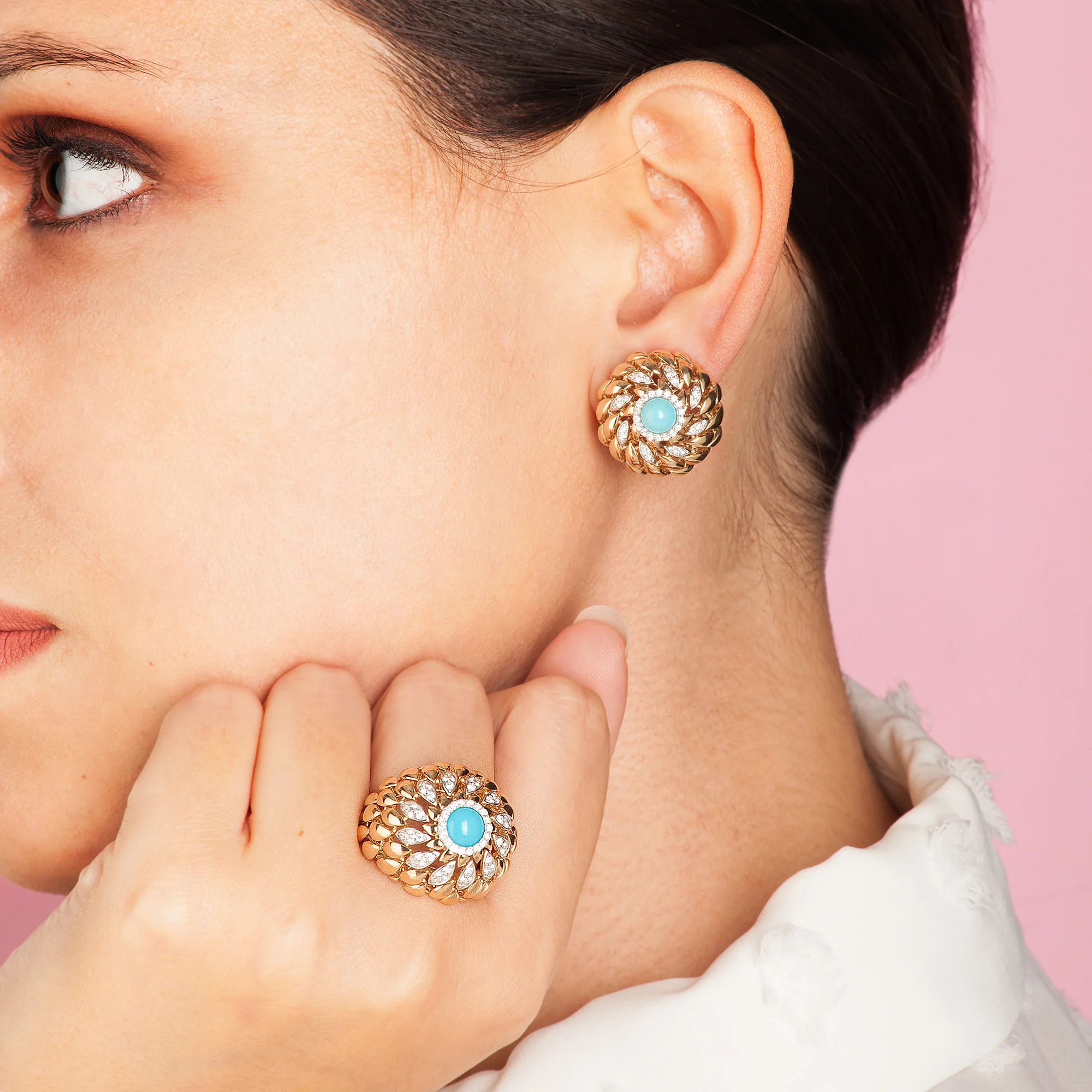 TWIST TWIST BUTTON TURQUOISE EARRINGS - Image 2
